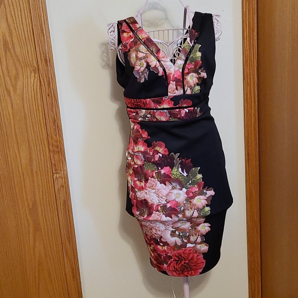 Black floral midi dress